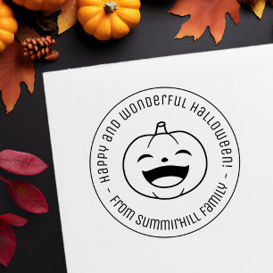 Sello Automático Calabaza de Halloween sonriente redonda mensaje