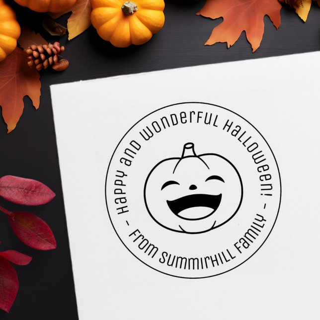 Sello Automático Calabaza de Halloween sonriente redonda mensaje (Subido por el creador)