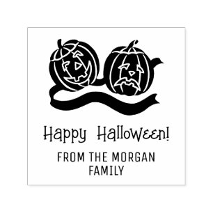 Sello Automático Calabazas sonrientes y ceñudas Feliz Halloween Nom