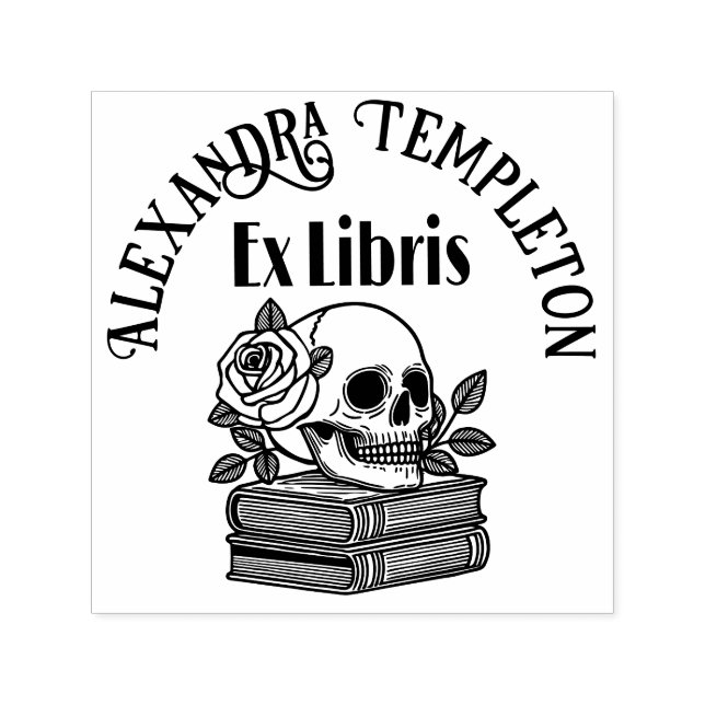 Sello Automático Calavera con rosas en libros #5PS con nombre de Ex (Diseño)