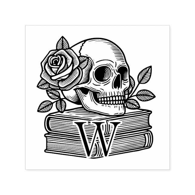 Sello Automático Calavera con Rosas en libros #6PS Monograma inicia (Diseño)