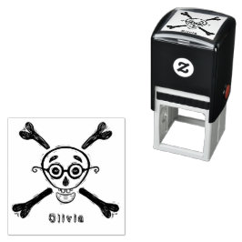 Sello Automático Calavera de vintage y huesos cruzados con anteojos
