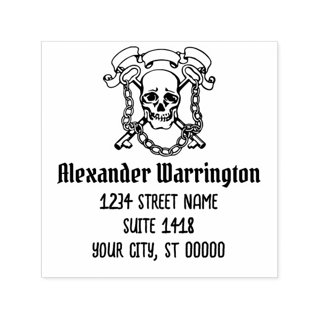 Sello Automático Calavera gótica, claves, cadenas Nombre de la dire (Diseño)