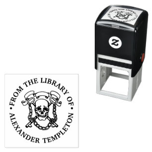 Sello Automático Calavera gótica, llaves, cadenas Nombre de la bibl