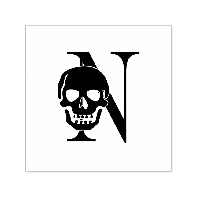 Sello Automático Calavera gótica sobre un solo monograma inicial #3 (Diseño)