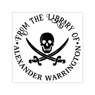 Sello Automático Calavera Pirata Espadas Cruzadas Biblioteca Gótica