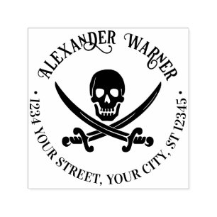Sello Automático Calavera Pirata Espadas Cruzadas Nombre Dirección