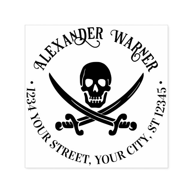 Sello Automático Calavera Pirata Espadas Cruzadas Nombre Dirección  (Diseño)