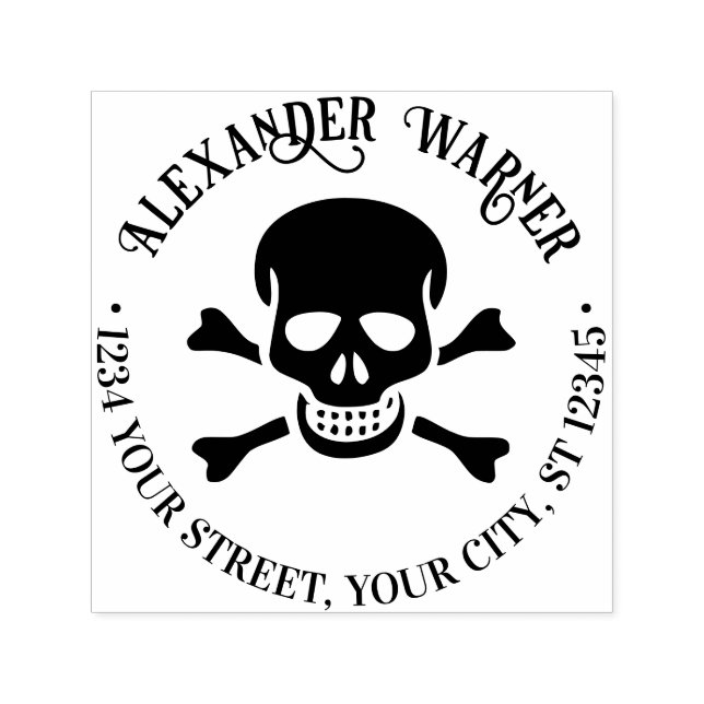 Sello Automático Calavera Pirata y Nombre de Huesos Cruzados Direcc (Diseño)