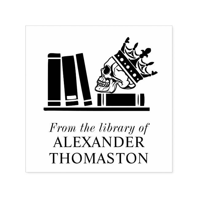 Sello Automático Calavera recortada, libros en el estante SQ nombre (Diseño)