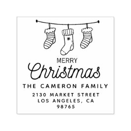 Sello Automático Calcetines Feliz Navidad Nombre de la Familia Dire