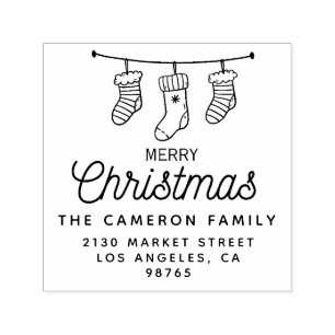 Sello Automático Calcetines Feliz Navidad Nombre de la Familia Dire