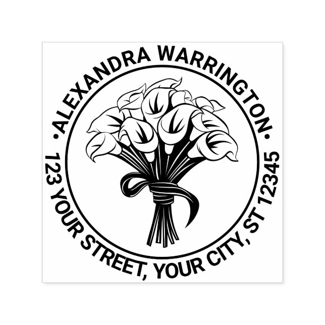 Sello Automático Calla Lilies Bouquet Bow Ribbon Dirección Ret (Diseño)