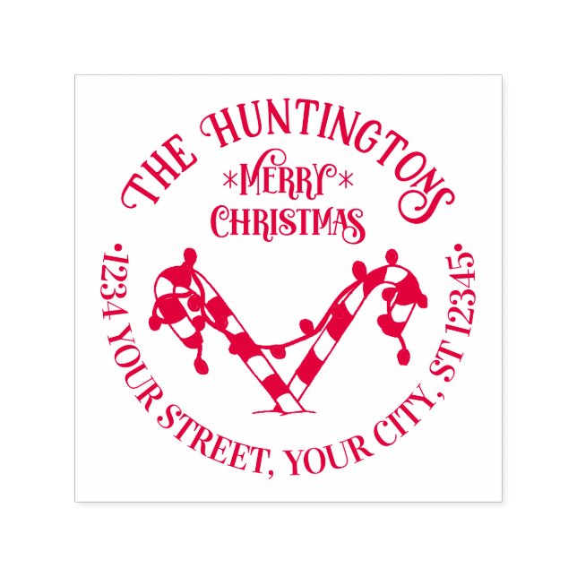 Sello Automático Candy Canes Xmas Lights Family Name Ret Address (Diseño)