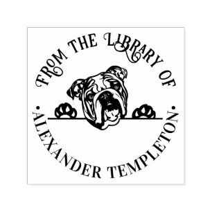 Sello Automático Cara de Bulldog “De la biblioteca de” Nombre del l