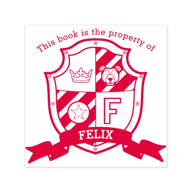 Sello Automático Carta F caballero nombre oso niños biblioteca sell (Diseño)