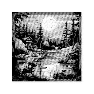 Sello Automático Casa de montaña Escandinavia Retro Art