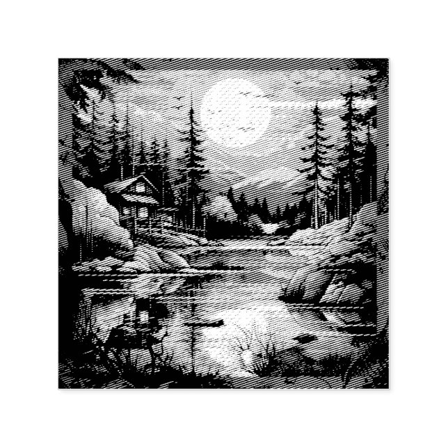 Sello Automático Casa de montaña Escandinavia Retro Art (Diseño)