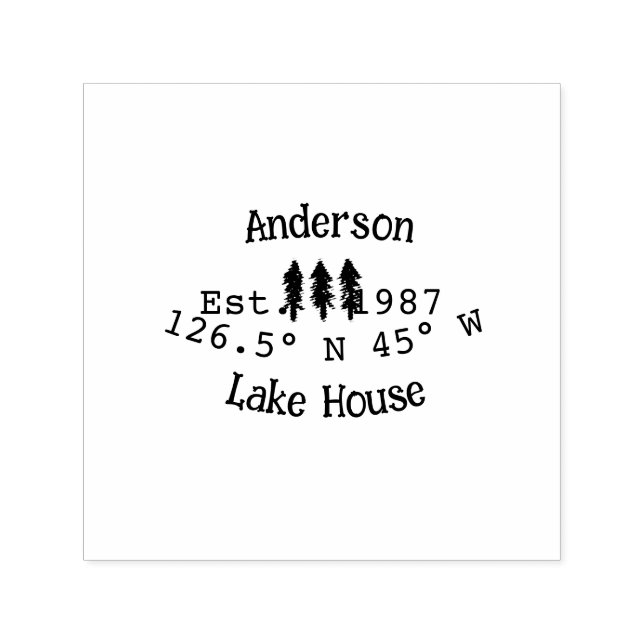 Sello Automático Casa del lago. Fecha año personalizado coordenadas (Diseño)