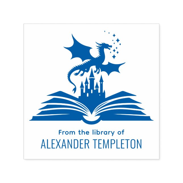 Sello Automático Castillo del Libro del Dragón “De la Biblioteca de (Diseño)