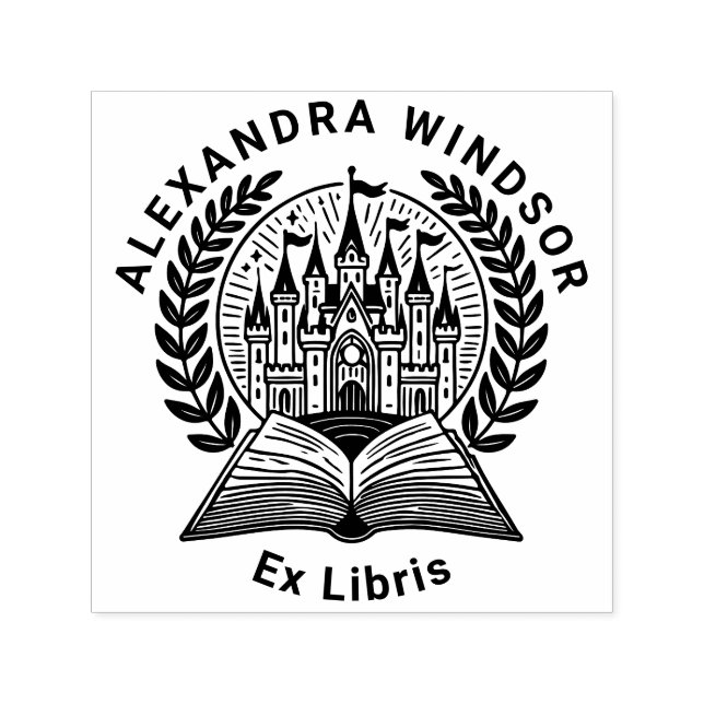 Sello Automático Castillo, Marco de corona de libro Ex Libris nombr (Diseño)