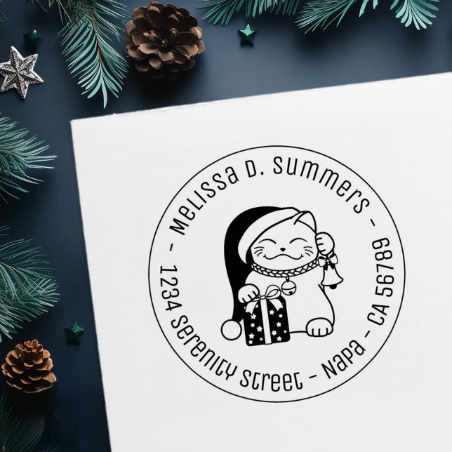 Sello Automático Cat in Christmas Hat Round Address (Subido por el creador)