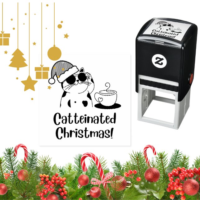 Sello Automático Catteinated Christmas Coffee and Cat Lover Holiday (Subido por el creador)