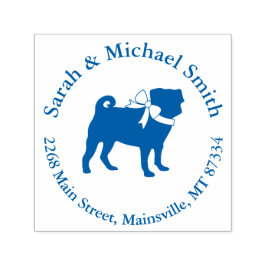 Sello Automático Celebración del tema azul Pug Fiesta