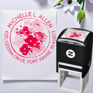 Sello Automático Chic Floral Rojo Dirección de Retorno