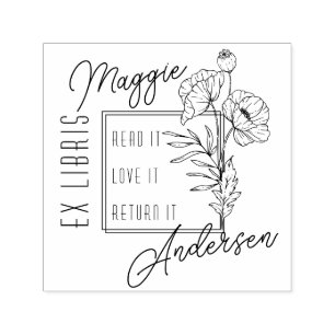 Sello Automático Chic Poppies   Ex Libris Personalizado Placa de Li
