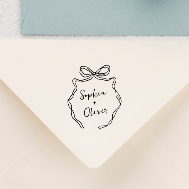 Sello Automático Chic Whimsical Hand Drawn Bow Wedding (Subido por el creador)