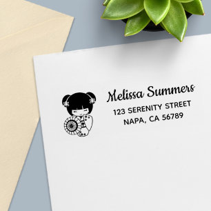 Sello Automático Chica asiática con paraguas en kimono Dirección