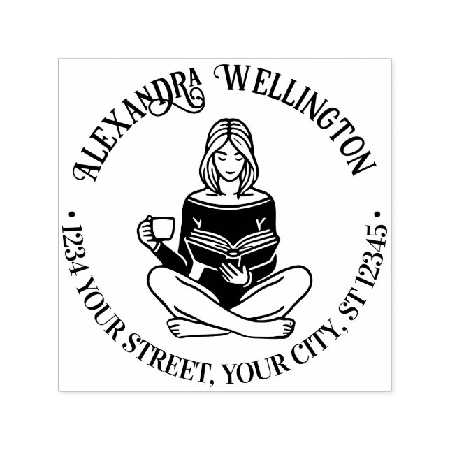 Sello Automático Chica de leyenda cruzada leyendo dirección de devo (Diseño)