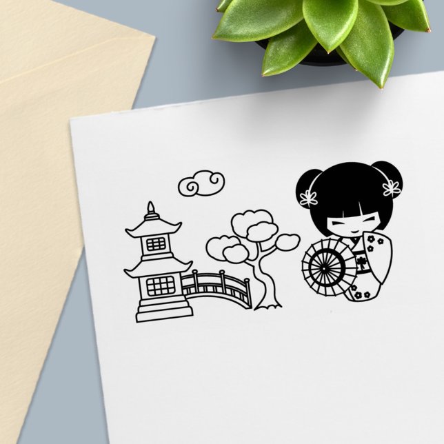 Sello Automático Chica de paraguas asiático en Kimono Scrapbook (Subido por el creador)