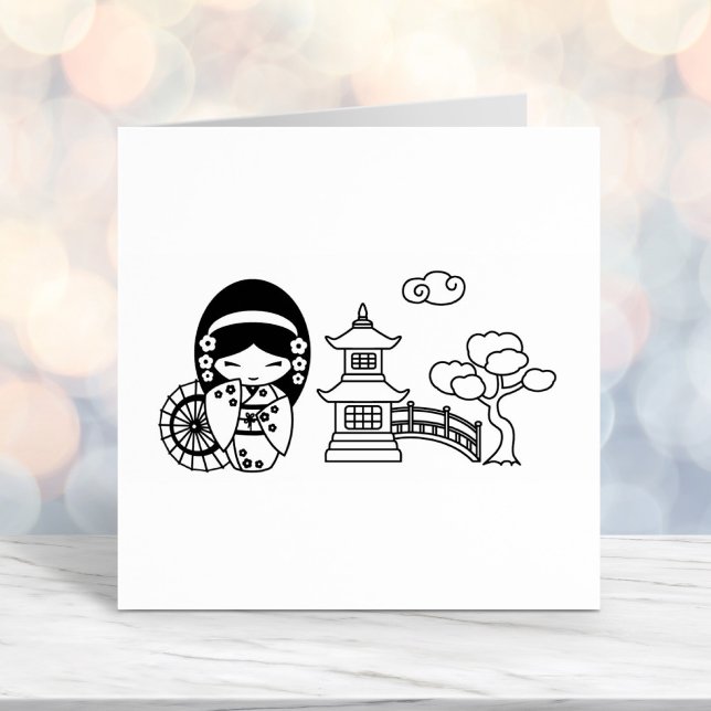 Sello Automático Chica de paraguas japonés en cuaderno de kimono (Subido por el creador)