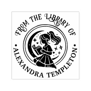 Sello Automático Chica en ventana Leyendo estrellas nombre de libro