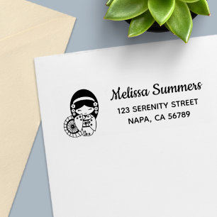 Sello Automático Chica japonesa del paraguas en kimono Dirección