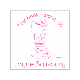 Sello Automático chica leyendo libros nombre estampilla de bibliote