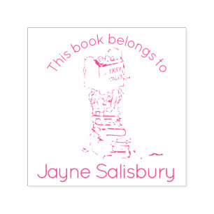 Sello Automático chica leyendo libros nombre estampilla de bibliote