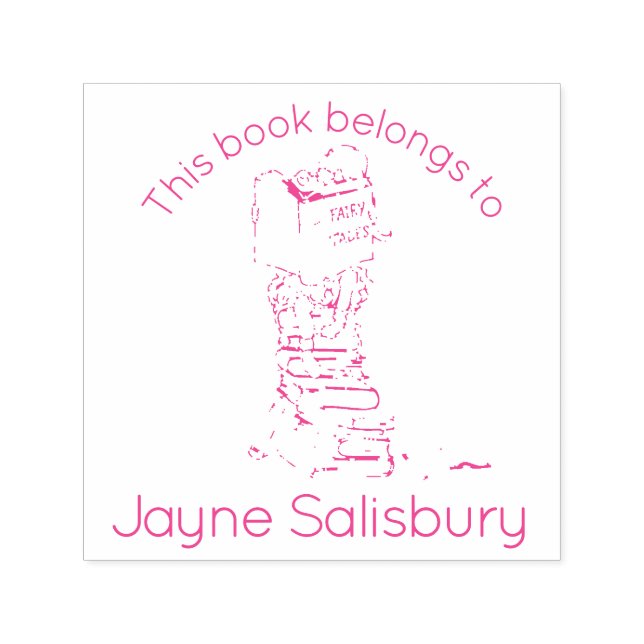 Sello Automático chica leyendo libros nombre estampilla de bibliote (Diseño)