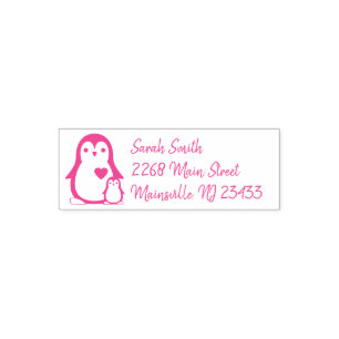 Sello Automático Chica rosa de Cute Penguin Baby Shower