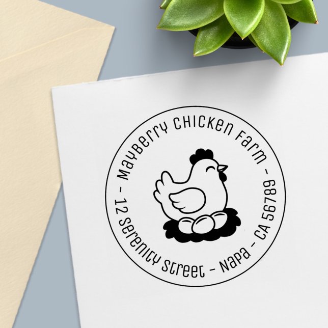 Sello Automático Chicken on Nest with Eggs Round Address (Subido por el creador)