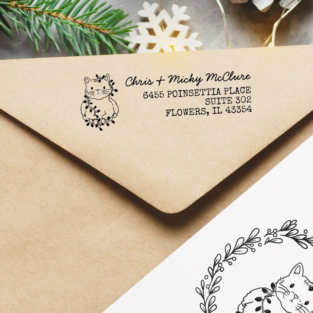 Sello Automático Christmas Cat Return Address Label (Subido por el creador)