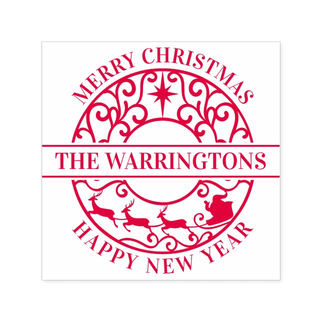 Sello Automático Christmas Star, Sleigh Lacy Filigree Family Name (Diseño)