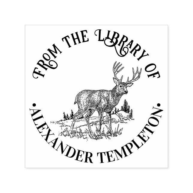 Sello Automático Ciervo Rústico en Biblioteca Redonda Salvaje Nombr (Diseño)