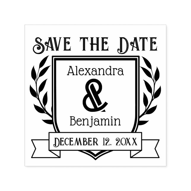 Sello Automático Cinta de Pareja Crest Botánica Save the Date (Diseño)