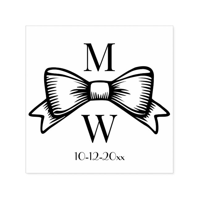 Sello Automático Cinta Elegante Bow #6V Pareja Boda Iniciales Dt (Diseño)