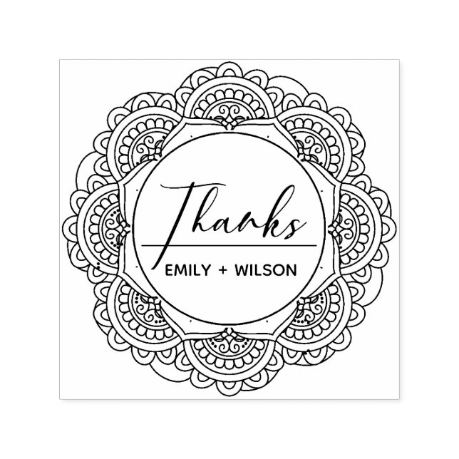 SELLO AUTOMÁTICO CLASSY ORNATE MANDALA PERSONALIZADO SCRIPT GRACIAS (Diseño)