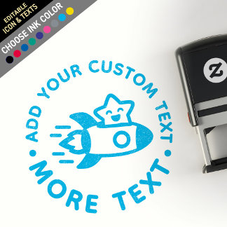 Sello Automático Cohete Estelar Kawaii Chibi Lo-Fi Personalizado