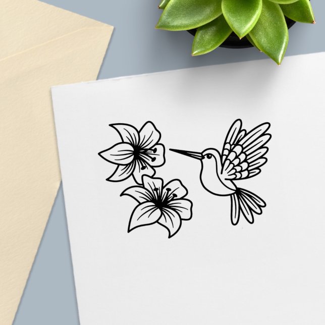 Sello Automático Colibrí y flores de lirio (Subido por el creador)